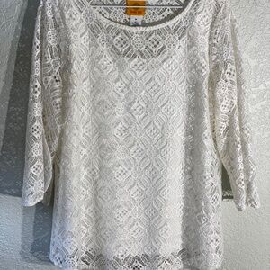 Ruby Road White Sheer Lace Blouse Top